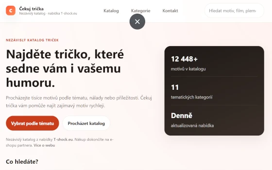 Náhled affiliate katalogu triček Čekuj trička